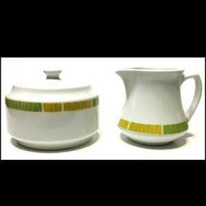 Creamer & Sugar Set Mayer China for Interpace Restaurant Ware Green Gold 1974